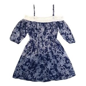 By & By Floral Cold Shoulder Mini Dress‎ Navy White Spaghetti Straps M